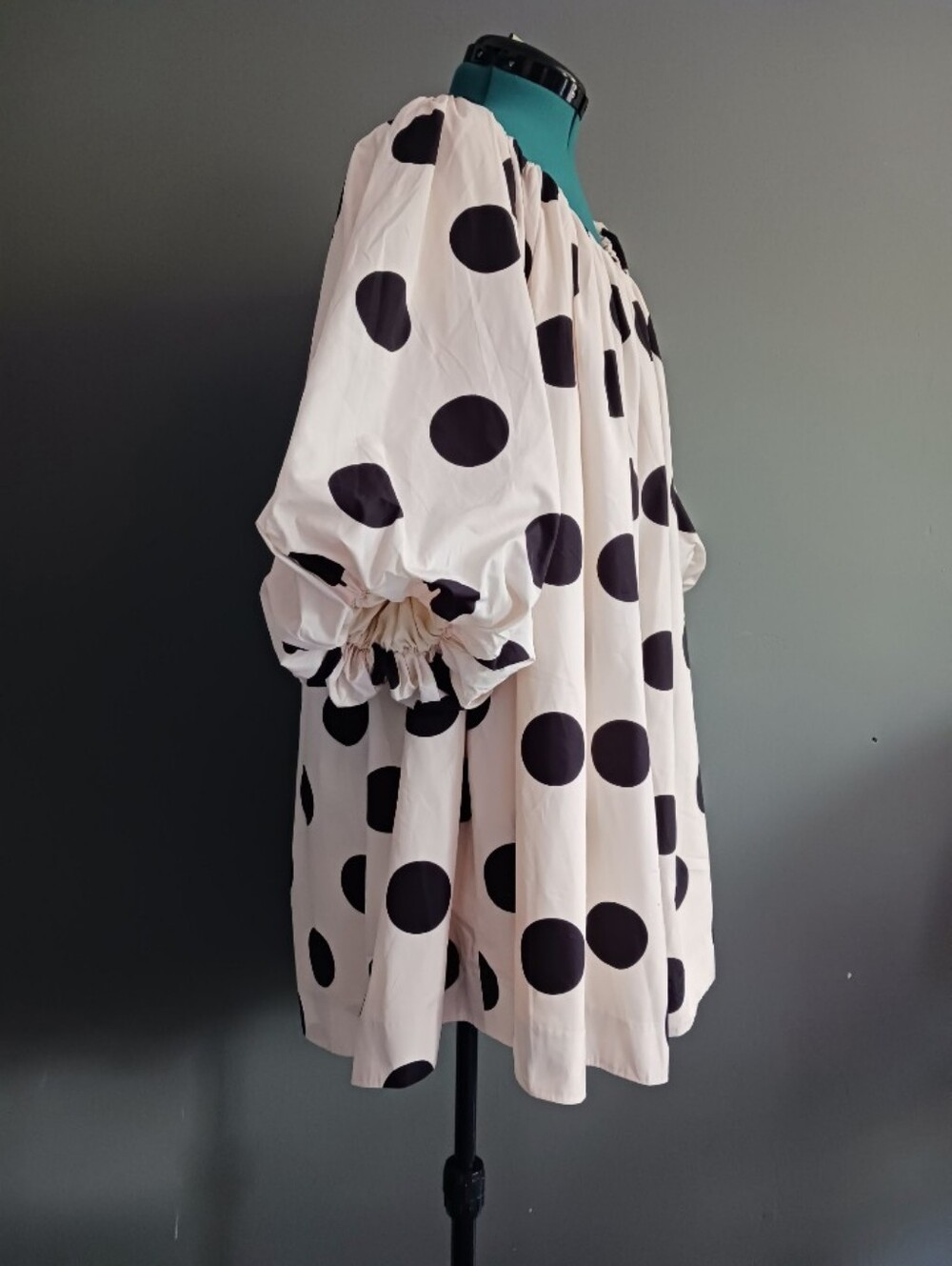 Anthropology Mare Mare Off-Shoulder Polka Dot Puff Sleeve Dress XL - Picture 3 of 12